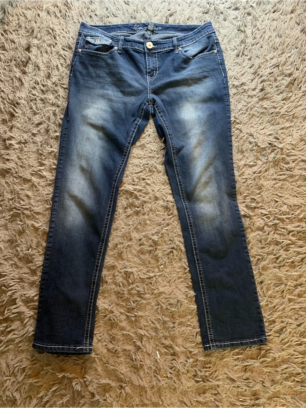 Ariya Jeans Maui faded rhinestone embellished contrast stitch jeans sz 15/16